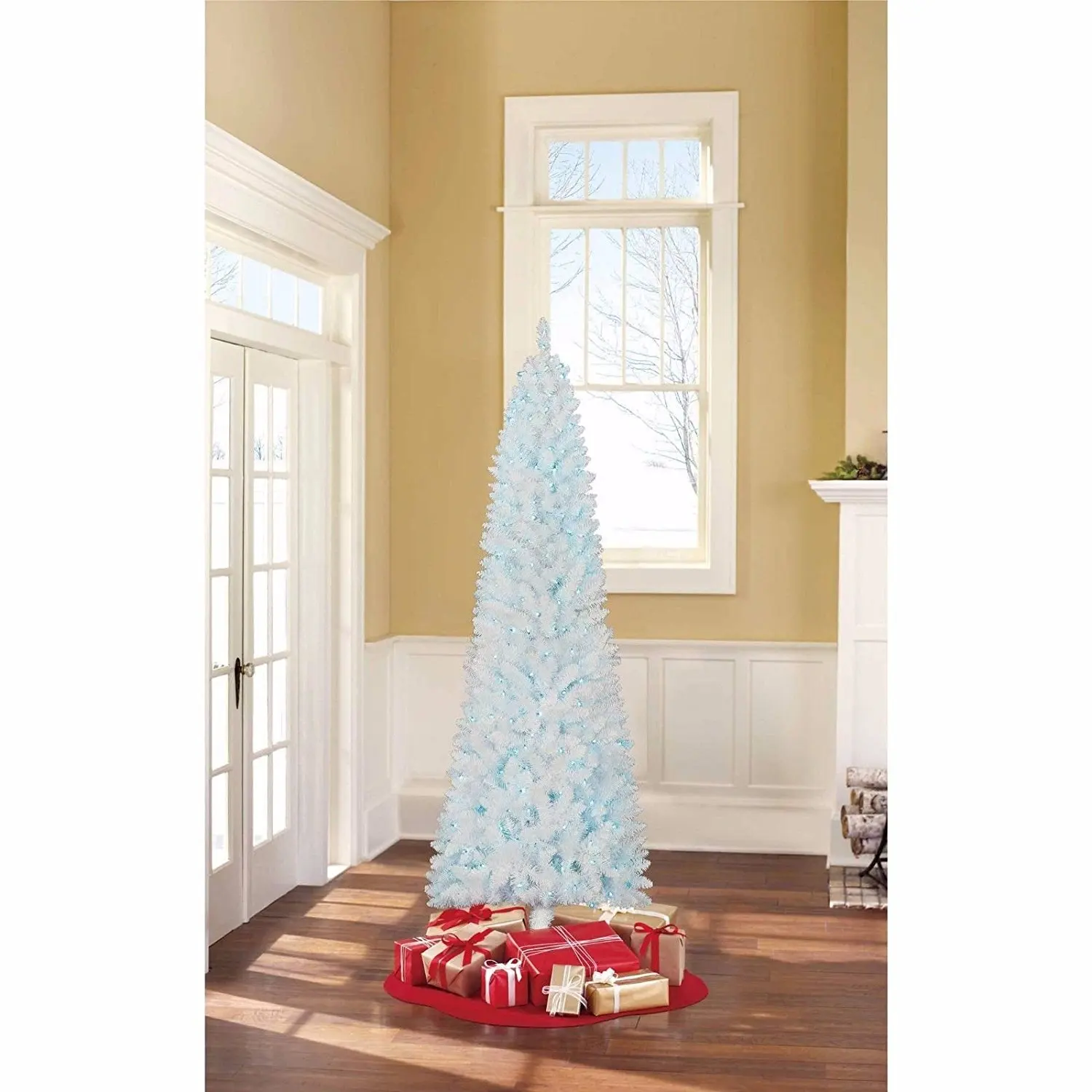 Get Quotations White Artificial Christmas Tree 7 Ft Tall Blue Lights Undecorated Get Quotations White Artificial Christmas Tree 7 Ft Tall Blue Lights Undecorated