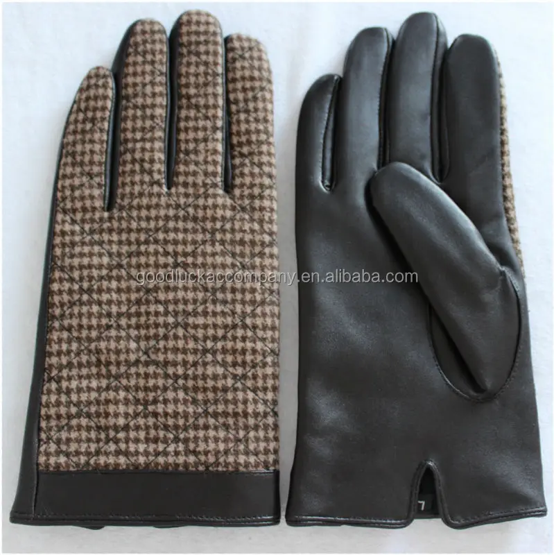 Men's cheap leather gloves with cloth fabric on the back