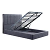 Ottoman Gas Lift and Hydraulic up Storage Frame Upholstered Gray Linen Platform King Size Bed