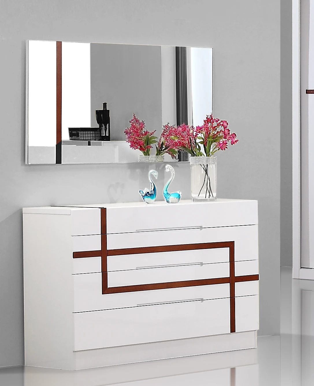 Latest High Glossy White Mirrored Modern Make Up Dressing Table