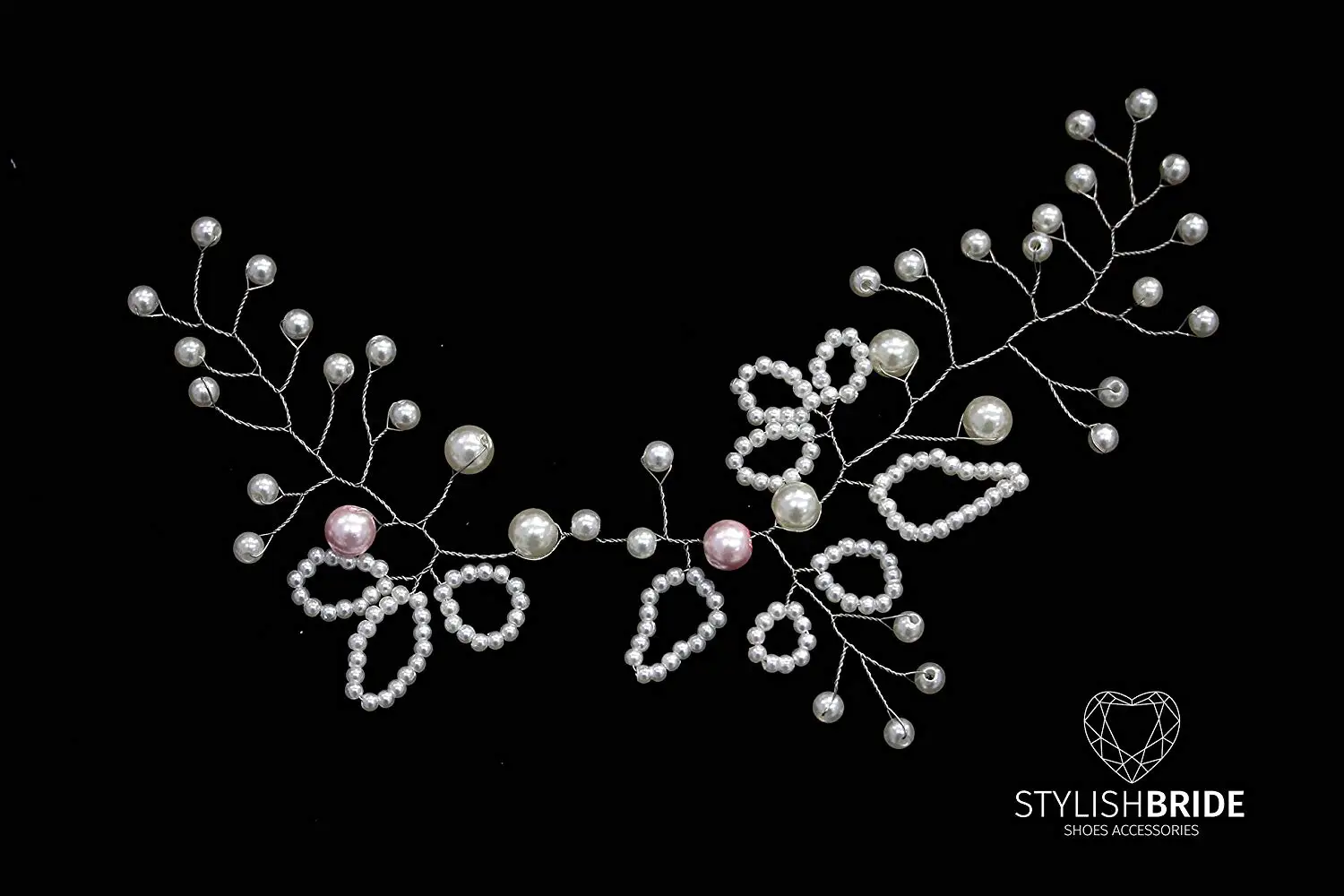 Wedding Rustic Pink Pearl Hair Vine, Pearl Hair Accessories, Pearl Wedding Hair Vine, Bridal Hair piece, boho Hair Vine