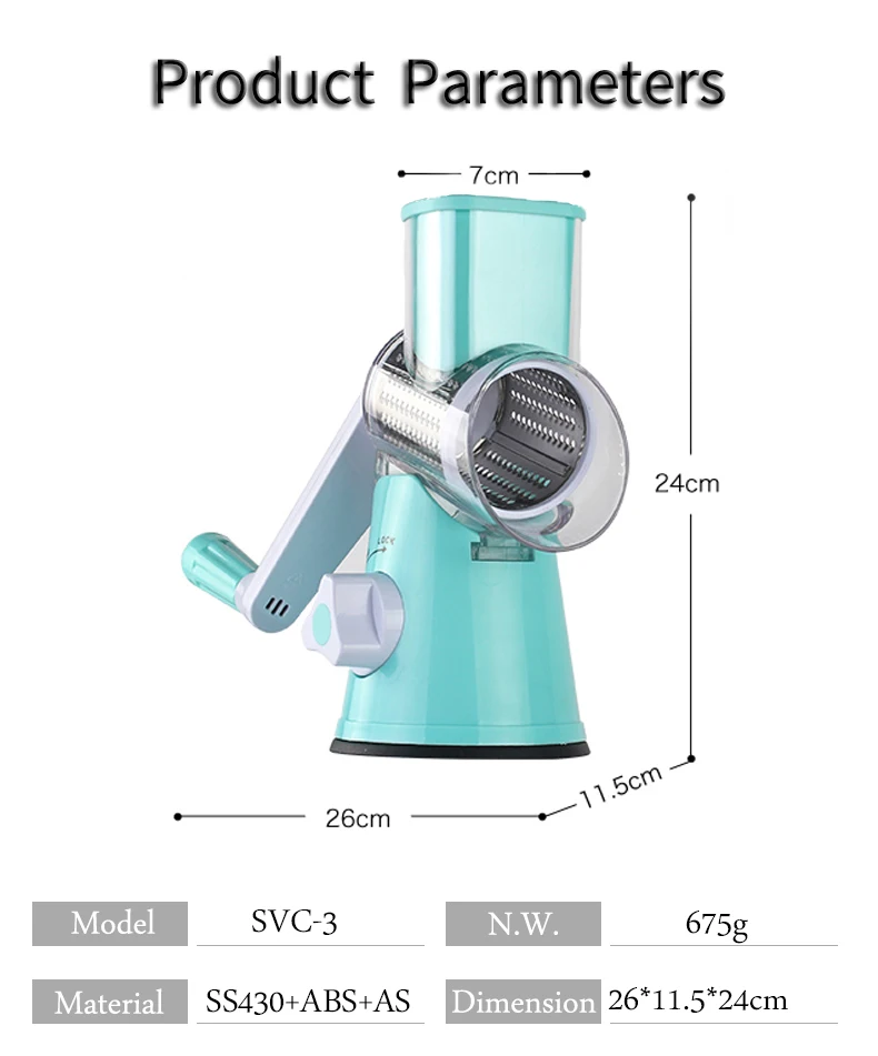 Hot sale on Amazon new design kitchen plastic rotary drum slicer machine