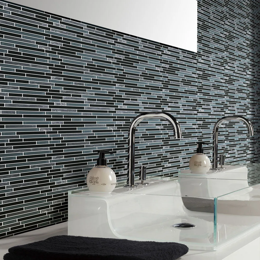 3D irregular glass mosaic black kitchen tile backsplash