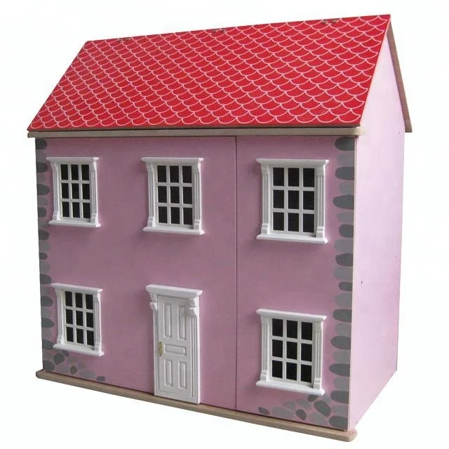 wooden dollhouse red roof