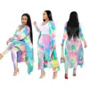 2019 Hot Plus Size Floral Printed Cape Long Sleeve Casual Suit Two Pieces Set