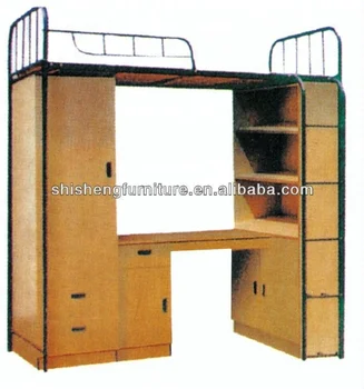 High Quality Student Dormitory Metal Bunk Bed With Desk And