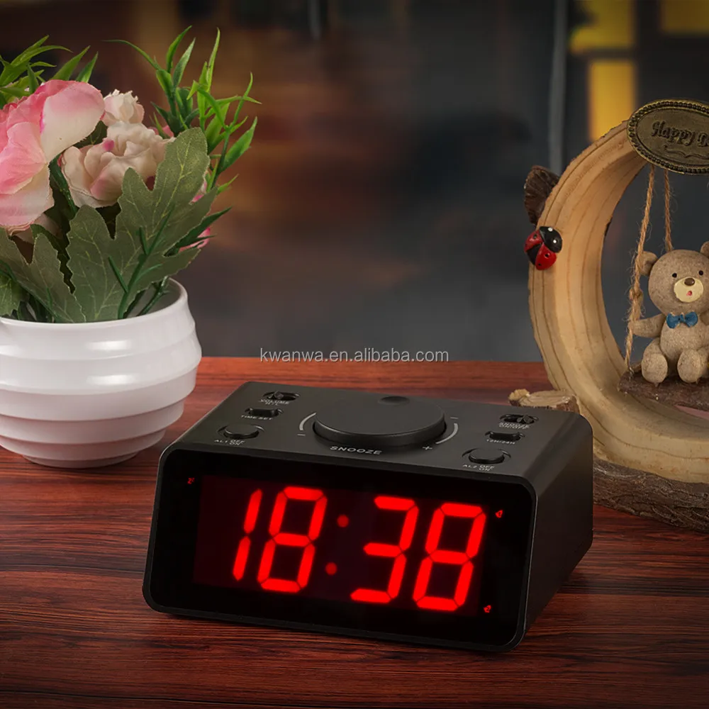 Kwanwa Cordless Digital Led Dual Alarm Clock Easy To Set 2 Alarms With