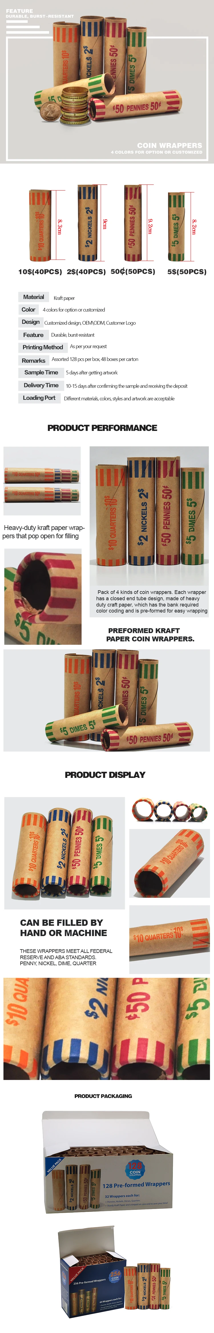 custom-design-cost-effective-assorted-kraft-paper-tubular-coin-wrappers