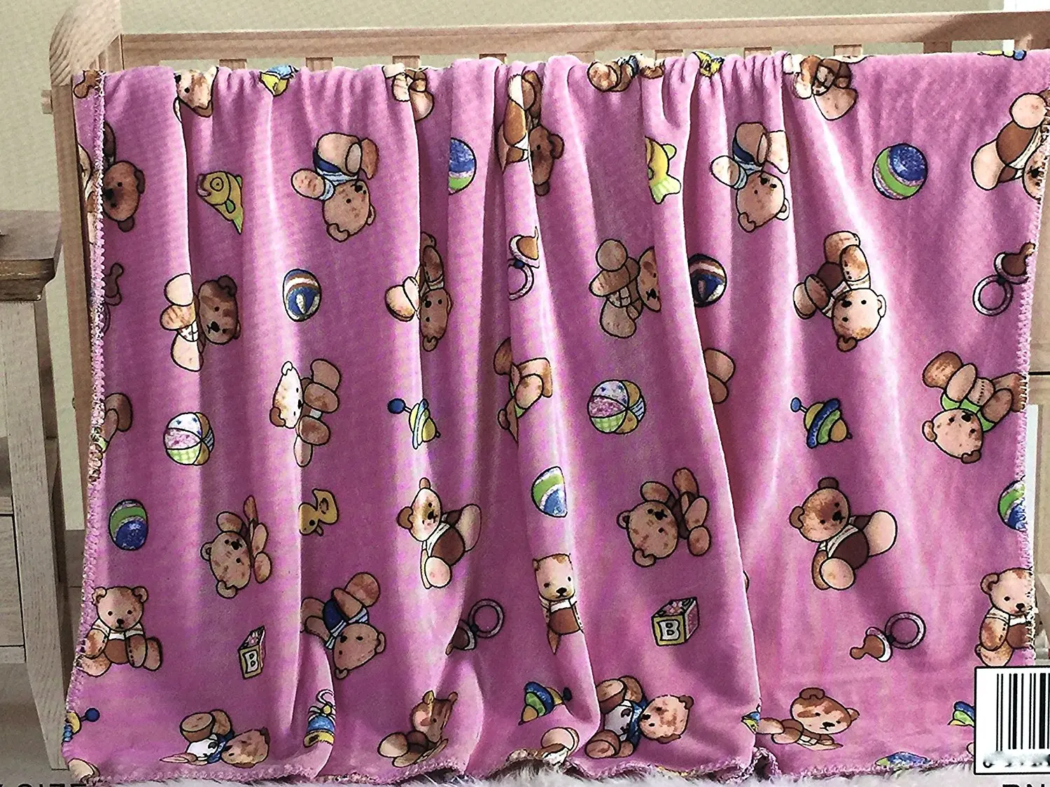 Teddy Bear Design Printed Double Sides 2 Ply Gold Mink Flannel Super Soft Baby Toddler Boys Girls Children Blanket Throw --- Teddy Bear on Pink