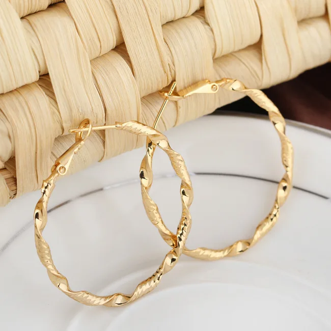 Newest Fashion Women Jewelry Rose Gold Big Twisted Hoop Earrings