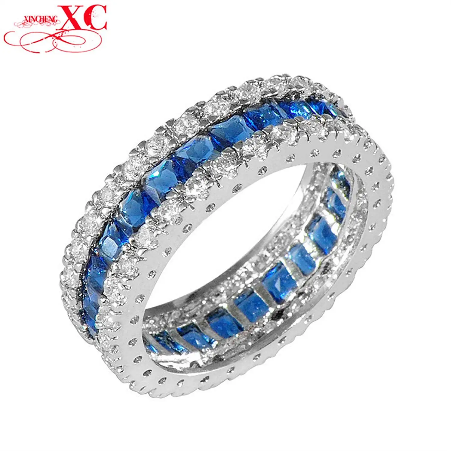 GDSHOP Fashion Blue Sapphire Vintage Jewelry Women/Men Wedding Ring Anel White CZ White Gold Filled Engagement Band Rings Sz6-10