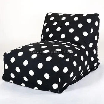 High Back Support Black Polka Dots Bean Bag Recliner Cotton Fabric