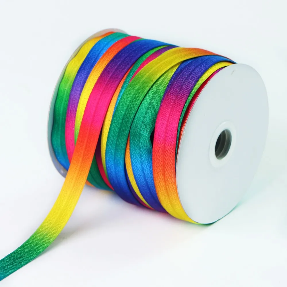 Custom Printed Foldover Silk Stretch Elastic Rainbow Ribbon Buy