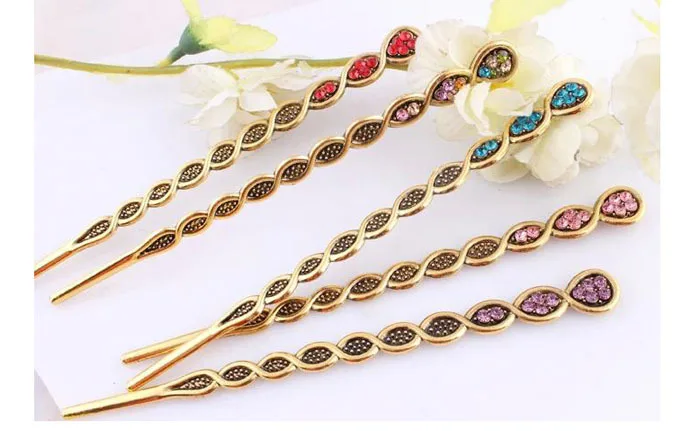 retro bunished gold plated hair pin women spiral fashion tattoo hair jewelry