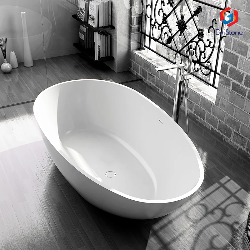 Artistic design solid surface marble white bathtub