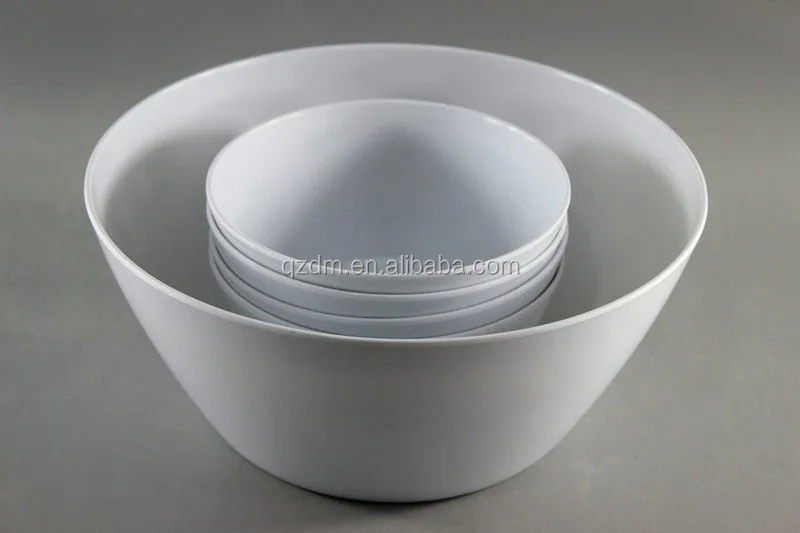 White Melamine Salad Bowl Set With Salad Spoon And Fork