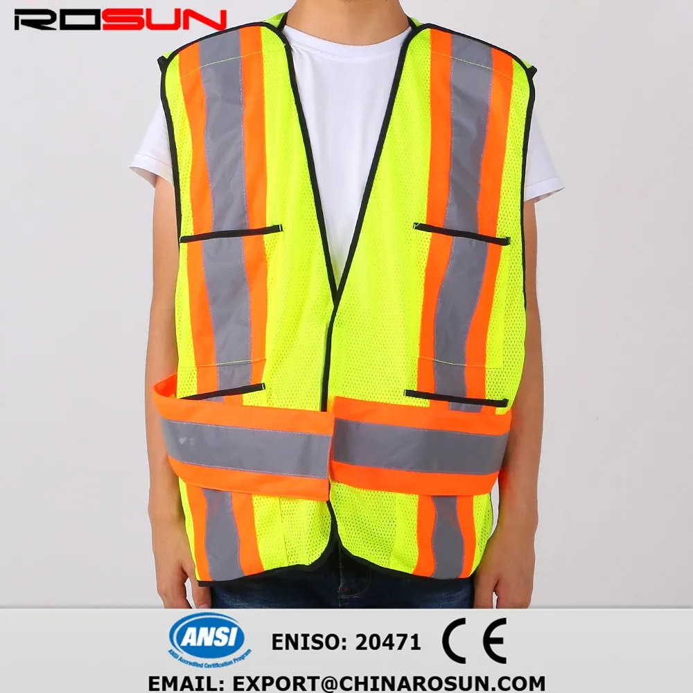 Solid Fabric 100 Polyester Hi Vis Vest Safety Vest With Pockets 3m
