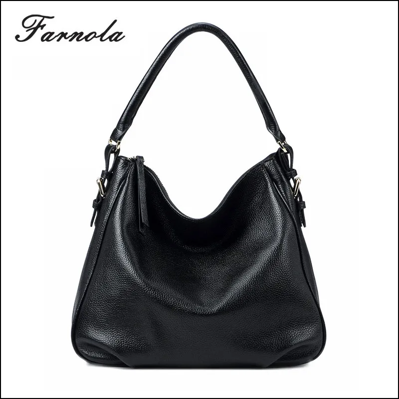 Fashion Women Large Hand Bag Lady's Genuine Leather Black Hobo Bag For Wholesale Buy Black