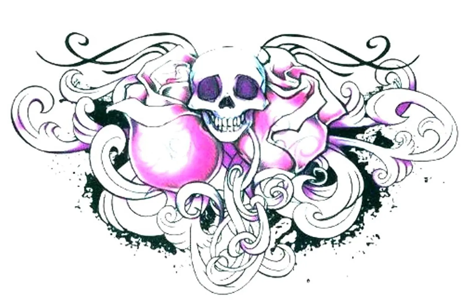 Wicked Midnight Skull Roses Temporary Body Art Tattoos 2.5" x 3.5"...