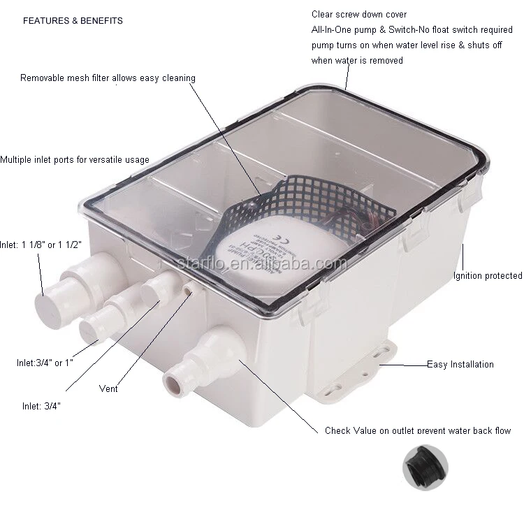 Starfflo High Flow 12v Dc Water Pump Automatic Marine Bilge Pump For