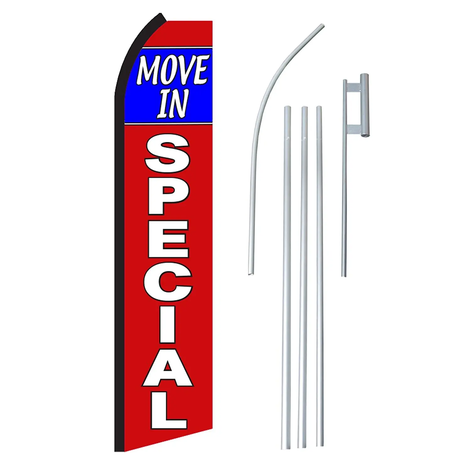 NEOPlex - "Move In Special" Complete Flag Kit - Includes 12' Swooper Feather Business Flag With 15-foot Anodized Aluminum Flagpole AND Ground Spike