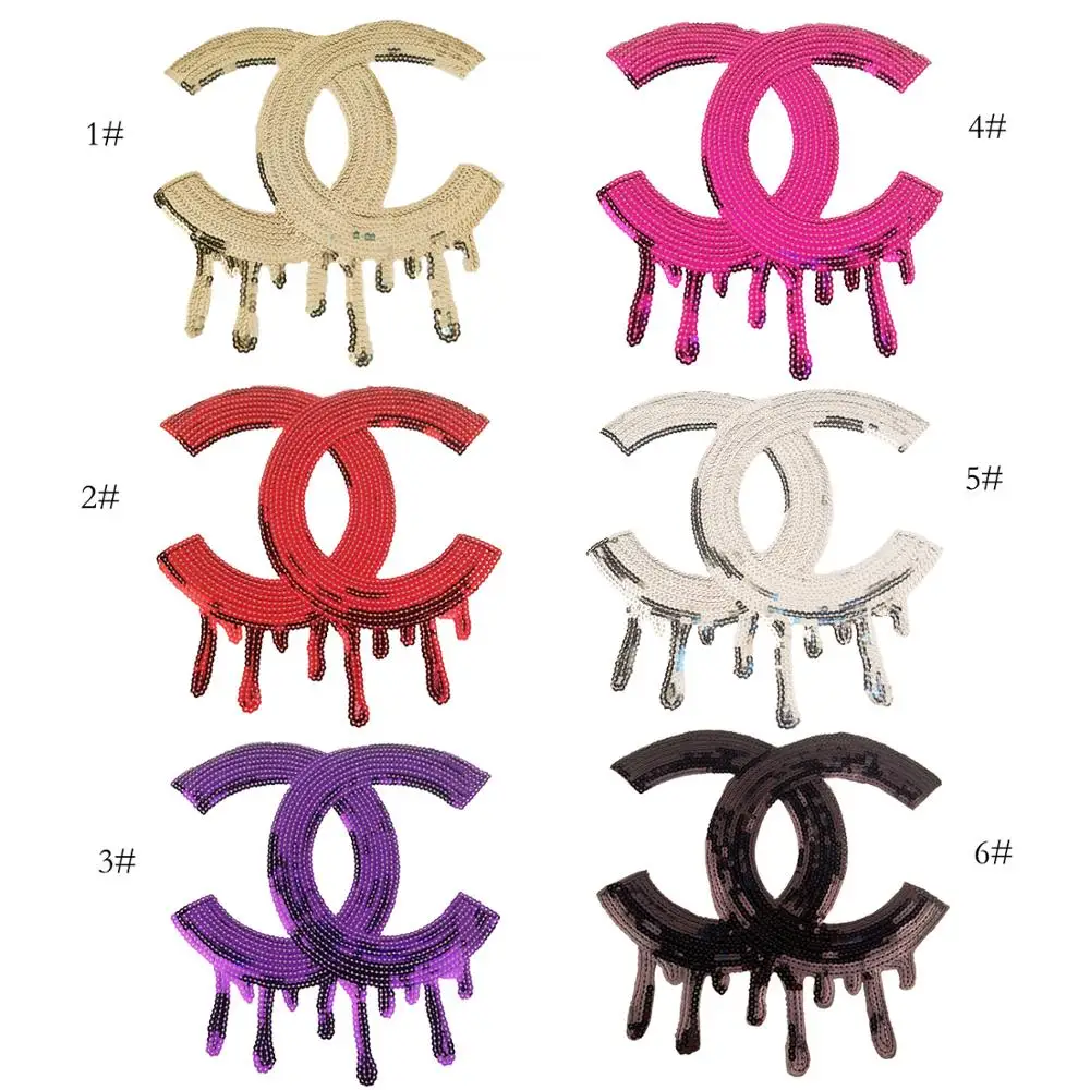 

Custom CC Embroidery Patch 2019 Trendy DOUBLE C Sequins Embroidery Patch with Charm For Clothing