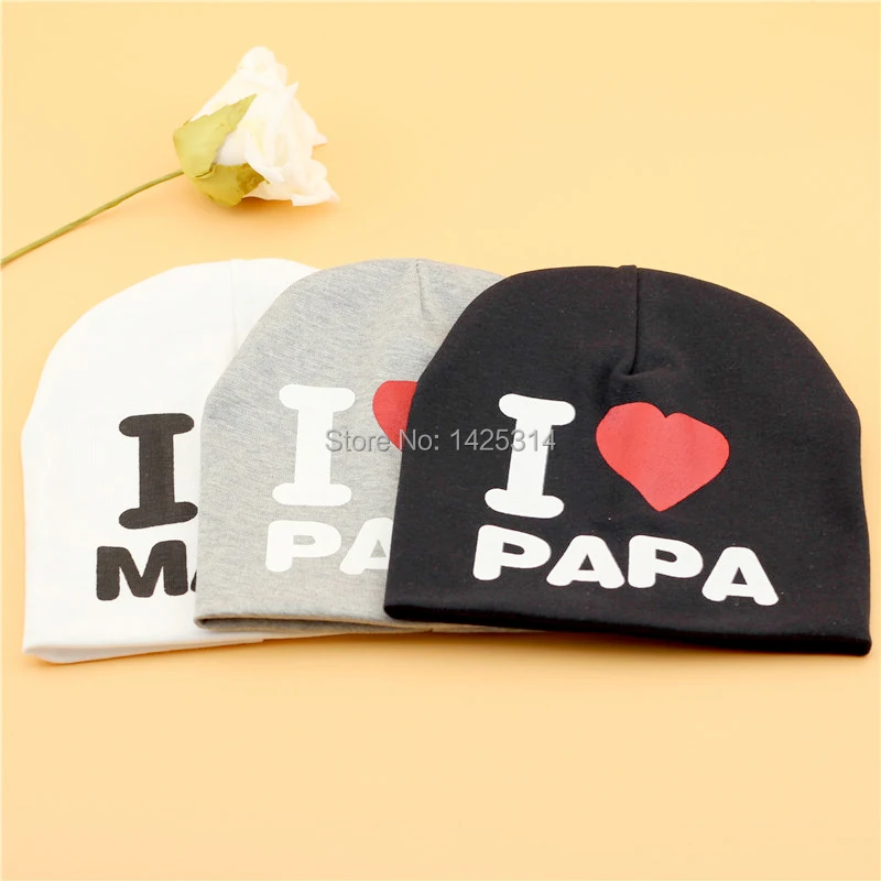 1pc Wool Knitting Baby Beanies Love PaPa I Love MaMa Cotton Crochet Children Skullies Sports Warm