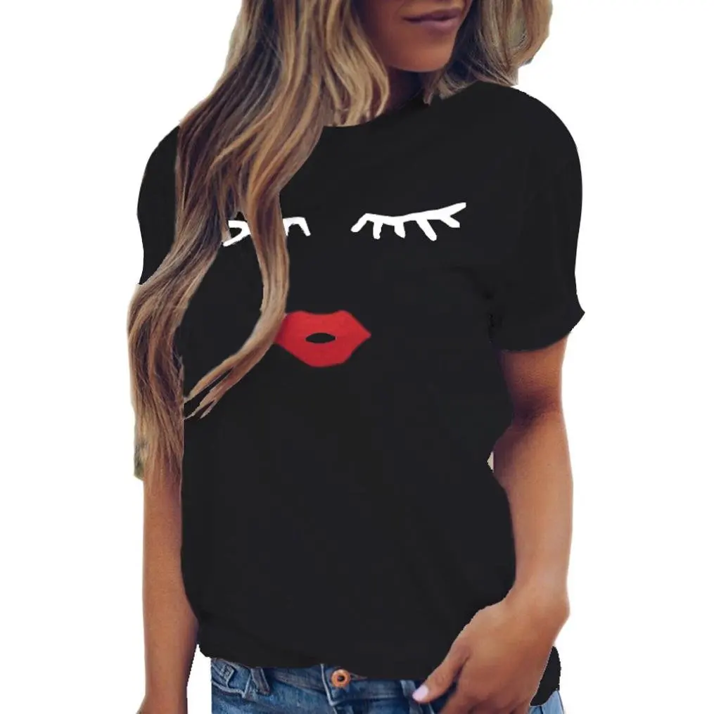 Buy BCDshop Women Fashion Summer Tops Eyelash Lip Print Short Sleeve T ...