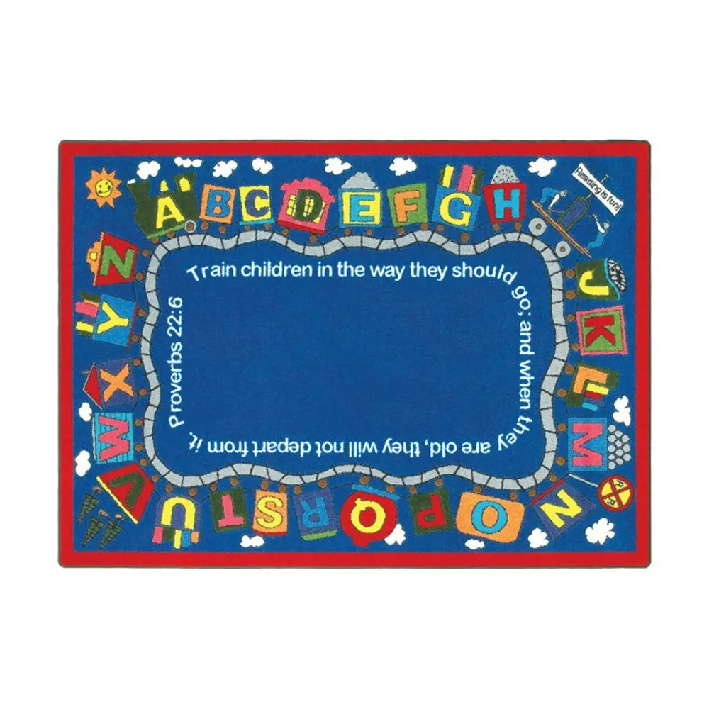 Joy CarpetsKid Essentials Inspirational Area Rugs Bible Train Rug 7'8"" x 10'9"" Rectangle Multi Toys Christmas Gift