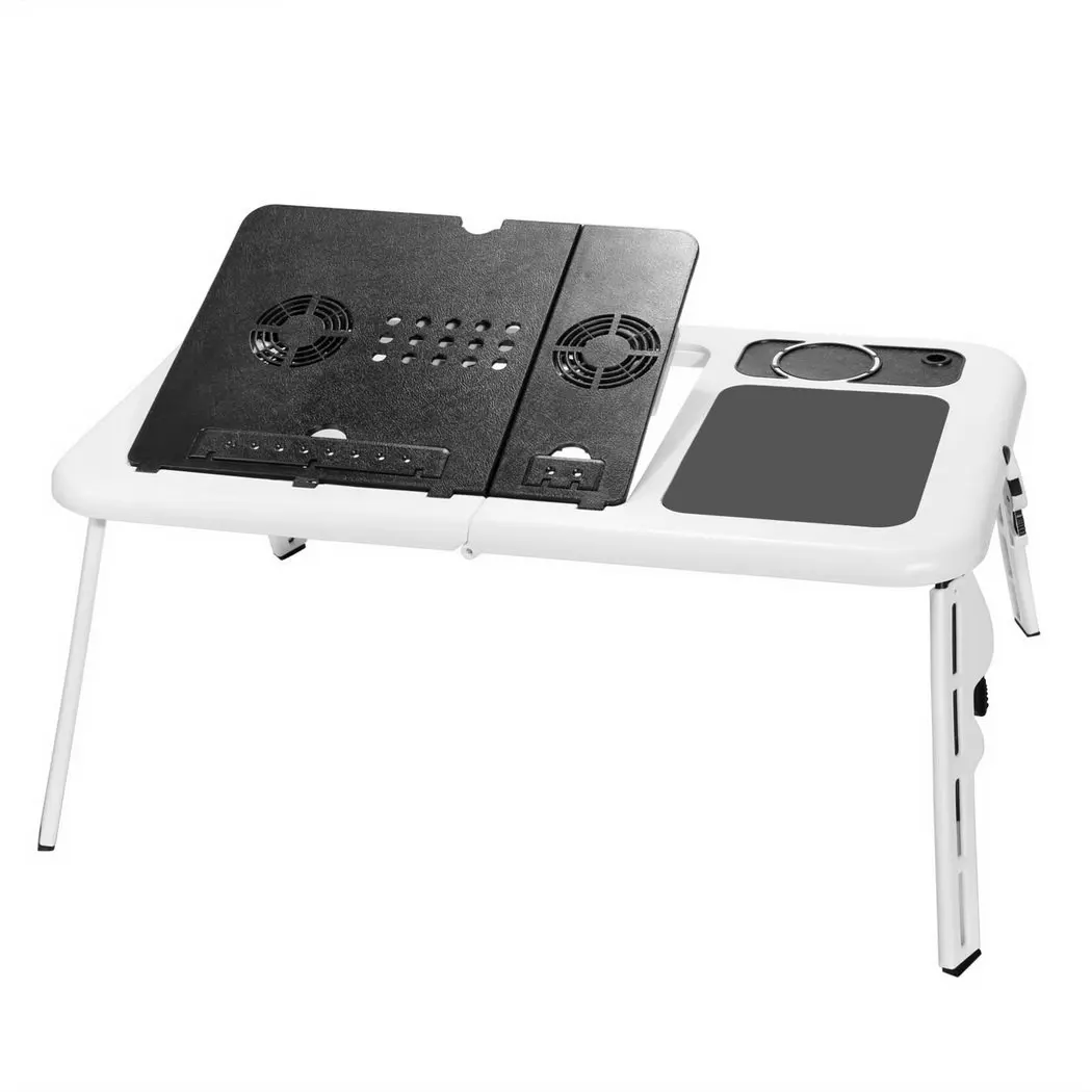 F&D Portable Folding Laptop Desk Stand Laptop Table with Adjustable Legs, 2 Cooling Fans and USB Port, Multi-Functional Laptop Cooling Pad, White