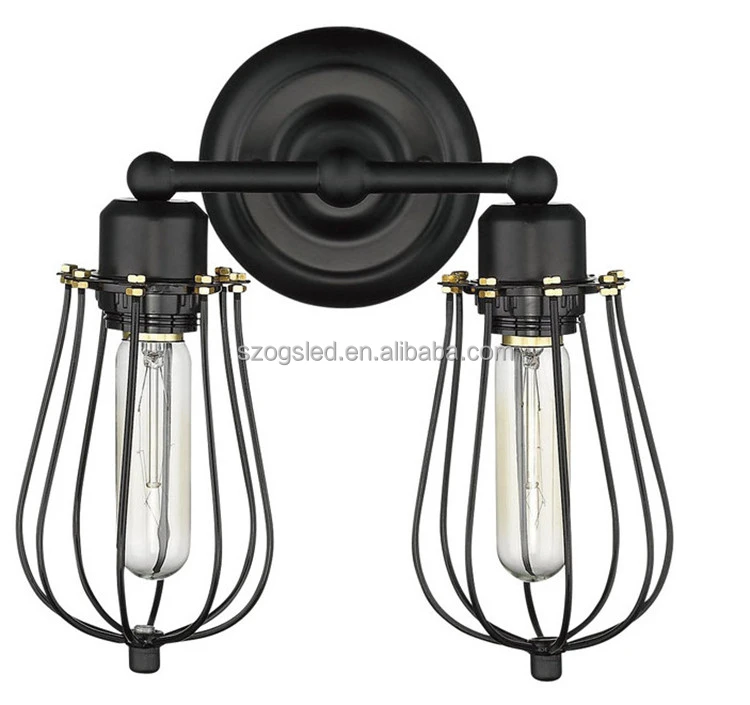 Vintage Two Lightings Sconce Adjusted Cover Iron Black Finish Cage Wall Lamp for Corridor Stairs Hotel Lobby Furniture