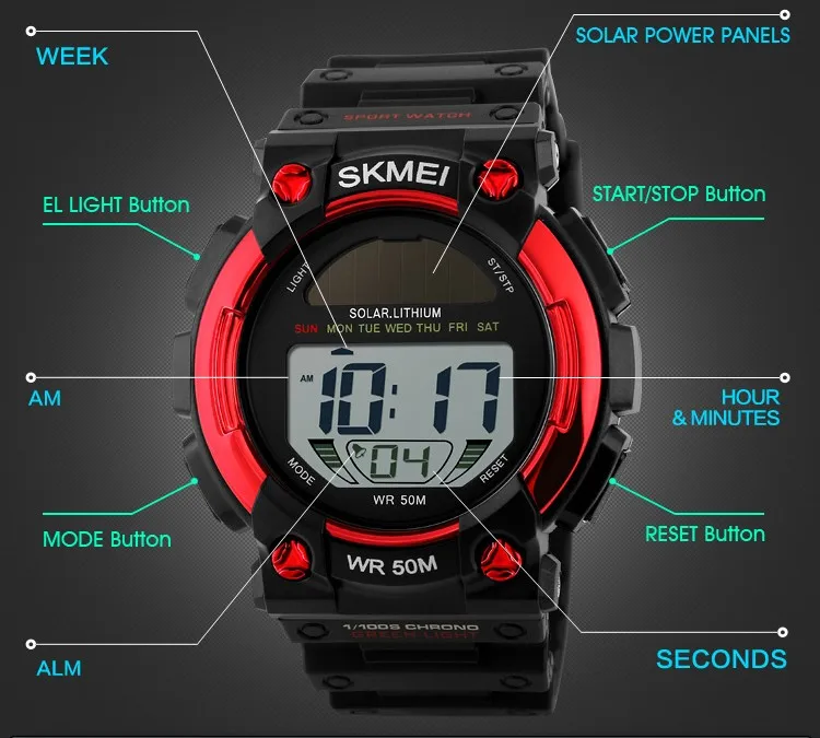 Skmei Watch 1126 Instructions Waterproof Solar Powered Sports Wrist ...