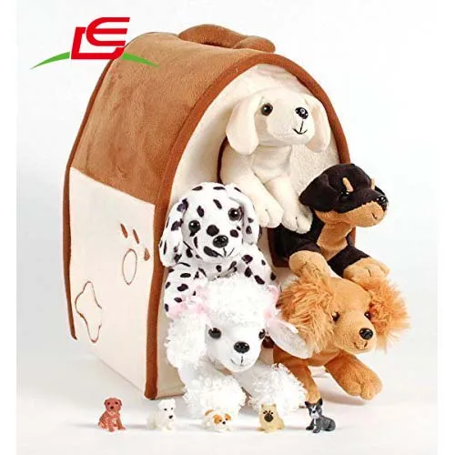 12" Plush Dog House Carrying Case With Five Stuffed Animal Dogs Carrier Buy Stuffed Dog