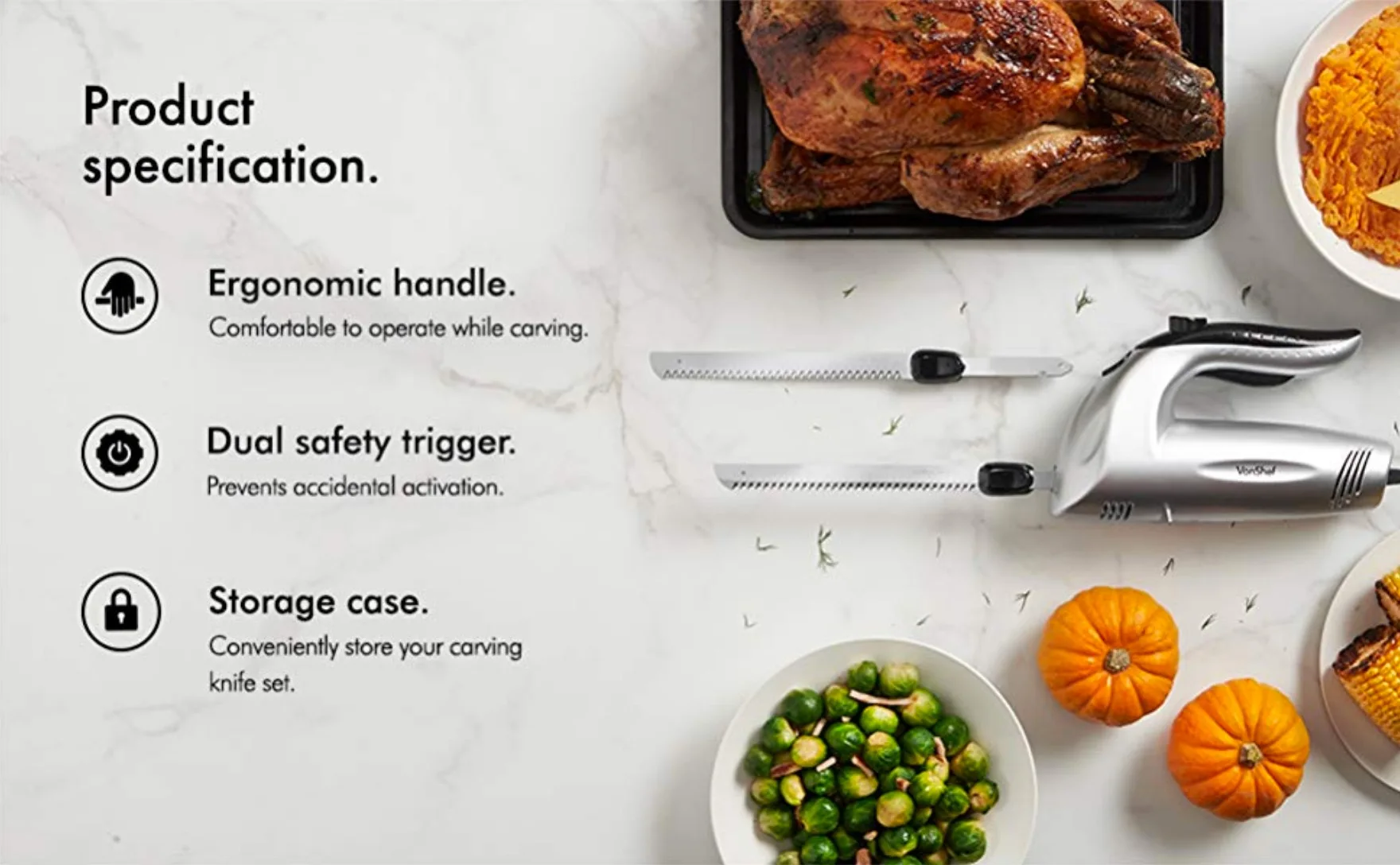 Electric Carving Knife With Storage Case,10 Inch Knife,Carving Fork