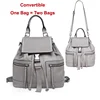 Custom convertible double use unisex women men male cow skin leather backpack with fully rivet studed flap two front pocket