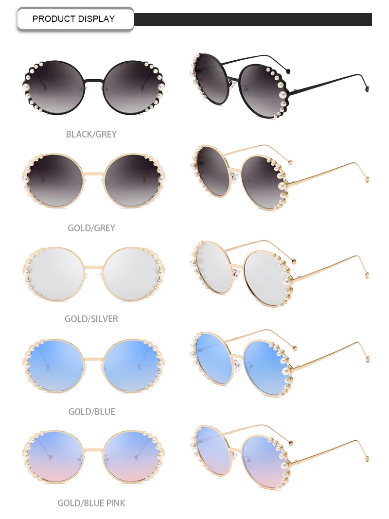 2019 Trendy Pearl Embellished Round Metal Frame Metal Women Sunglasses