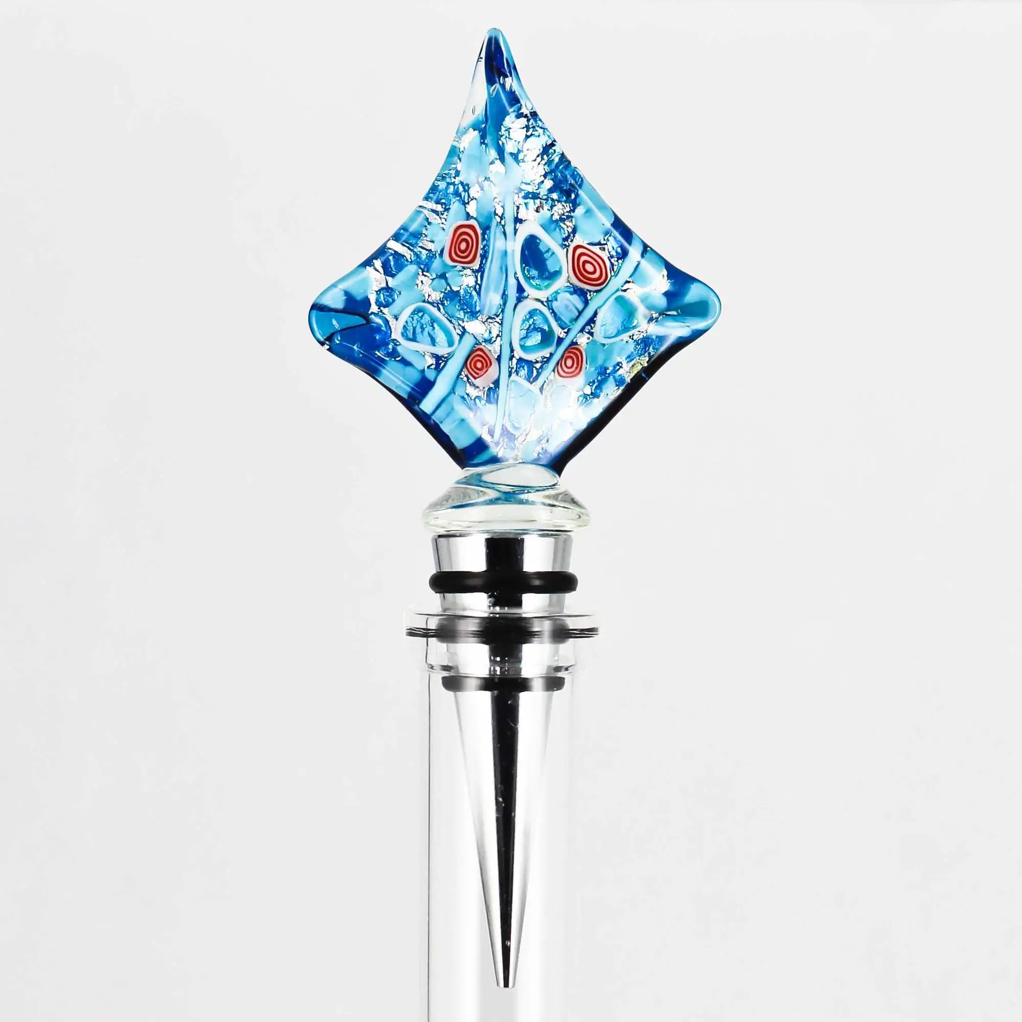 Art Glass Murano Bottle Stopper 5" Blue/pink/black/silver Buy Bottle