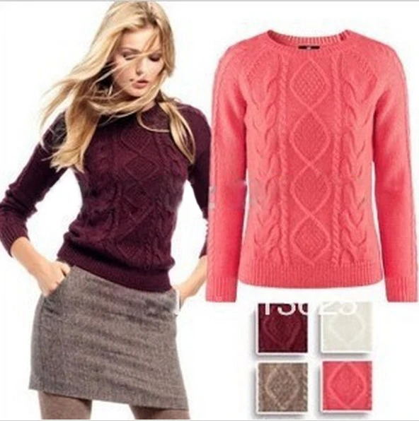 Free Shipping 2013 Hot Sale Women Long Sleeve Pullover Crochet Hollow Knitwear O neck Jacquard Sweater
