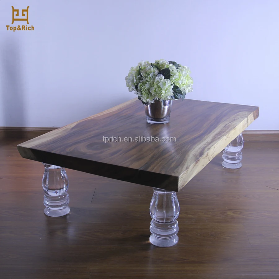 High End Minimalism Acrylic Dining Table Base With Solid Wood Desktop For Dining Furniture Buy Akrilik Dining Meja Base