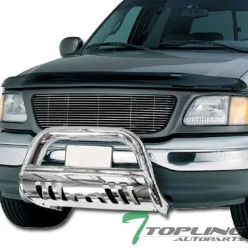 97-02 Expedition Topline Autopart Black HD Heavyduty Bull Bar Brush Push Front Bumper Grill Grille Guard w// Skin Plate 97-04 F150 F250 Heritage