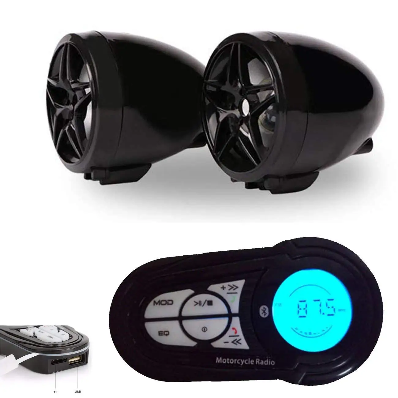Golden 7//8/'/' Handlebar Bluetooth MP3//USB//TF Audio Amplifier Speaker F Motorcycle