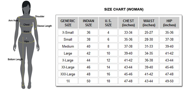 Indian Dress Size Chart