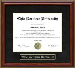 Ohio Northern University (ONU) Diploma Frame with Hardwood and UltraSuede Matting