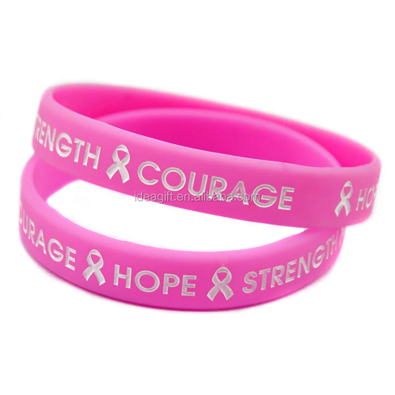 50pcs/lot Silicone Wristband Bracelet With Saying Hope Strength Courage ...