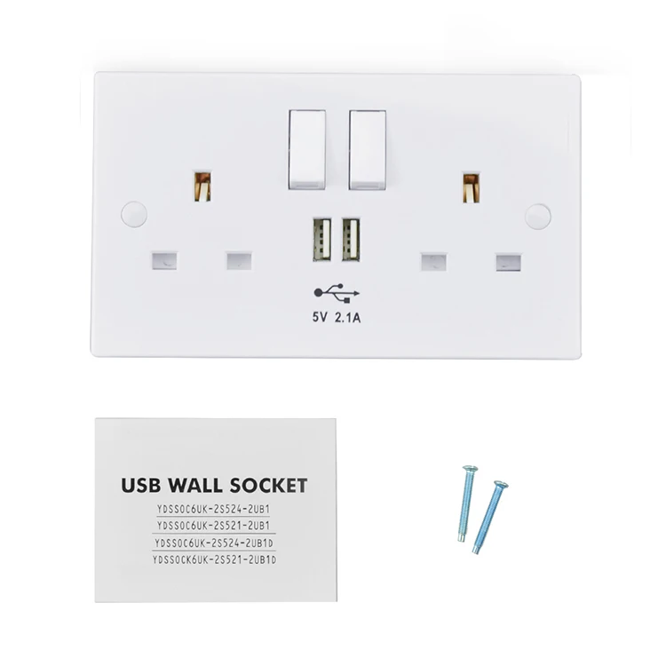 Bs1363 Uk Double Usb Wall Socket Outlet 13a Electric Switch Wall Power Socket With Usb Port