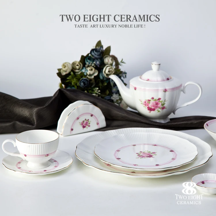 Chinese factory wedding event plates rose flower sets dinnerware 