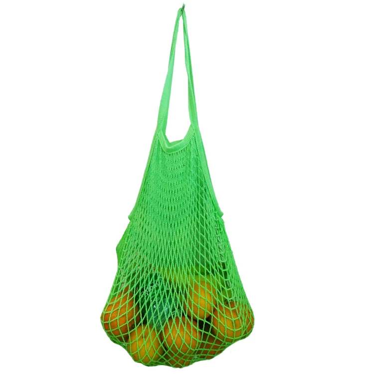 Customize Reusable Net Knitted Making Green Cotton Large Capacity Mesh Storage Bag With Shoulder Handle For Fruit Vegetable