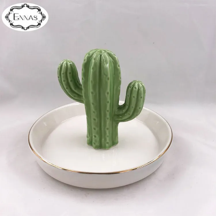 Home Decor Cactus Ceramic Jewelry Tray