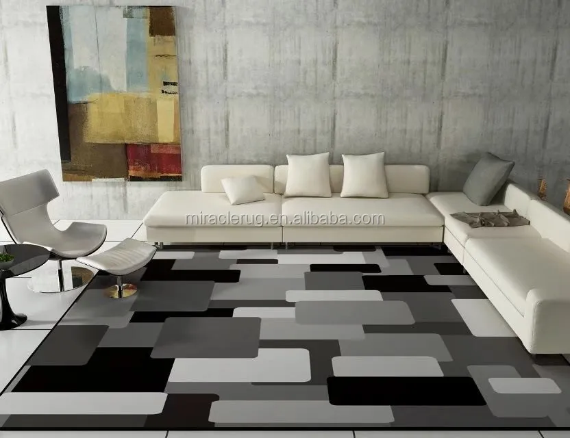 Black White Colour 100 Polyester Printed Carpet Contemporary Rugs Area Carpets Bedroom Custom