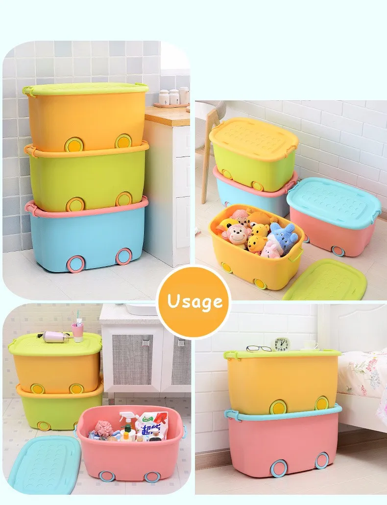 Factory made Plastic Storage Box With Wheels, Colorful storage container